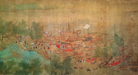 Kejsar Kang Shis rundtur i Kiang-Han 1699, efter Chaio Ping Chen (1661-1722) (bläck & färg på papper med sidenbaksida)