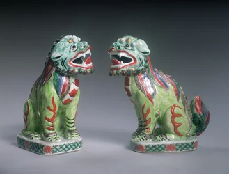 Par Famille Verte Lions, Kangxi-perioden (1662-1722) (porslin)