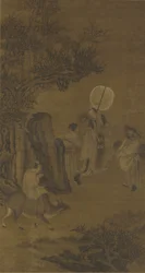 Premiärminister Yang Su och den flitige ungdomen, 1600-1700-talet (bläck och färg på sidenpanel)