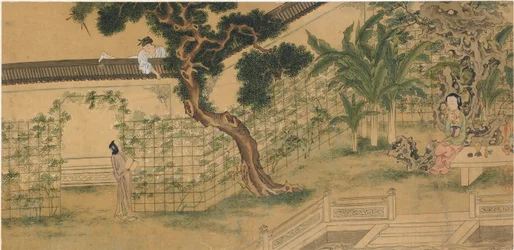 Scen från pjäsen Romance of the West Chamber, av Wang Shifu, 1500-talet.