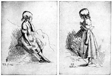 Två etsningar av drottning Victoria, 1840.