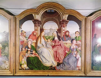 Den heliga släktskapet, eller St. Annes altartavla, detalj på centralpanelen, 1509