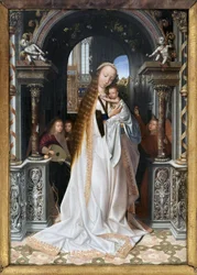 Jungfrun och barnet omgiven av änglar, målning av Quentin Metsys (1466-1530), fotografi, KIM Youngtae, Lyon, Musee des Beaux Arts de Lyon.