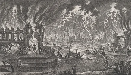 Vy över en brand, 1700-talet.