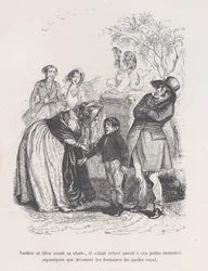 Han reste sig som de där små havsmonstren som pryder fontänerna. från det lilla eländet..., 1843.