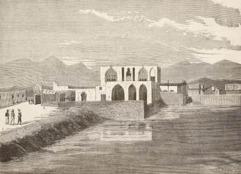 Den italienska viceguvernörens palats, Massawa, Eritrea, gravyr från en teckning av Quinto Cenni och en skiss av Pieragostini, från L