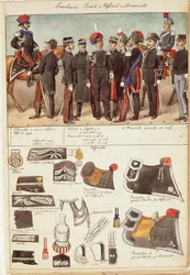 Uniformer för kungliga carabinieri, officerare och underofficerare i Kungariket Italien, färgplansch av Quinto Cenni