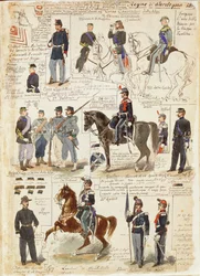 Olika uniformer från Kingdom of Sardinia av Quinto Cenni, färgskylt