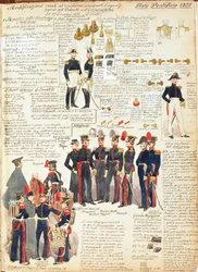 Diverse uniformer från de påvliga staterna från 1835. Färgskylt av Cenni Quinto