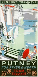 "Putney, for River and Heath", London County Council LCC Tramways affisch, 1932