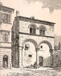 Hus på Piazza del Duomo, Viterbo, Italien, från 