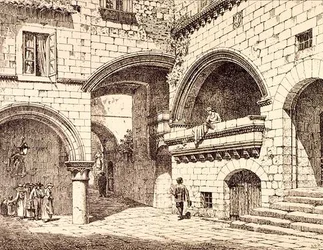 Del av Piazza San Pellegrino, Viterbo, Italien, från 