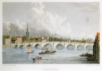 Sten välvd bro över Tyne vid Newcastle-upon-Tyne, England, c1830.