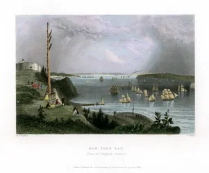 New York Bay sett från Telegraph Station, USA, 1838.