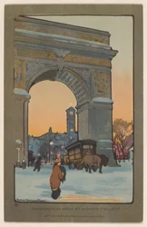 Washington Arch vid vinterskymningen