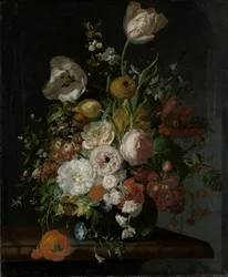 Stilleben med blommor i en glasvas