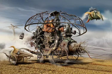Steampunk-karavan i öknen