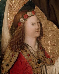 En ängel, detalj från St Bernardin från Sienas altartavla (olja på panel