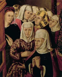 Predikning, detalj från San Bernardino altartavla, av Joan Figuera och Tomas Rafael (verksam under andra hälften av 1500-talet), tempera på panel, 399x253 cm. Detalj.