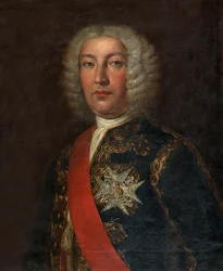 Spanska: Juan José Navarro de Viana y Búfalo (1687-1772) Marqués de la Victoria, Capitán General de la Real Armada Porträtt av den spanske amiralen José Navarro