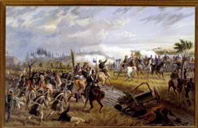 Risorgimento: "" Slaget vid San Martino"" Avsnitt av slaget vid Solferino den 24/06/1859 (Utsikt över slaget vid San Martino den 24 juni 1859) Målning av Raffaele Pontremoli (1832-1905) 1897 Dim 136x86 cm Asti , Pinacoteca Civica