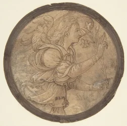 Bebådelsens ängel Tecknad för ett broderi, 1466-1524.