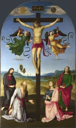 Den korsfäste Kristus med Jungfru Maria, helgon och änglar: Mond-korsfästelsen, 1502-1503