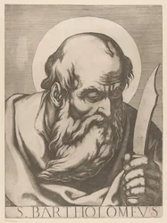 Sankt Bartolomeus S. Bartholomew (titel på objekt) Kristus, Maria och de tolv apostlarna (serietitel) Il sacrato collegio apostolico (serietitel)