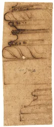 Två arkitektoniska fragment (penna och brunt bläck, på oljat kalkerpapper)