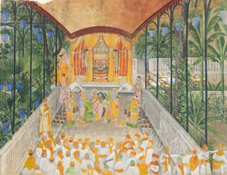 Firande av Krishna Janamashtamis födelse, ca. 1880-1900.