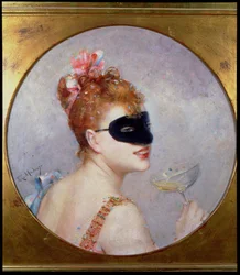 Kvinna med en mask (olja på duk)