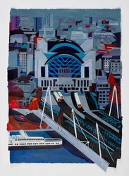 Charing Cross Station, 2021 (akryl och collage på papper)