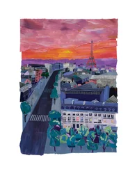 Paris i skymningen, 2021 (akryl och collage på papper)