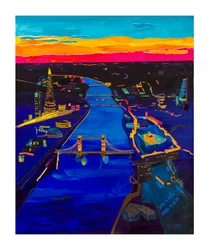 Solnedgång över London, 2020 (akryl och collage på papper)