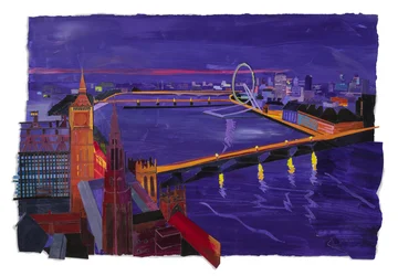 Westminster at Night, 2022 (akryl och collage på papper)