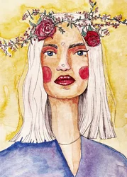 Kvinna med blomsterkrans
