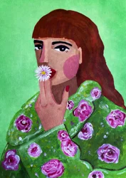 Kvinna som röker en blomma
