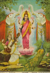Lakshmi Saraswati Sanyog, av Raja Ravi Varma