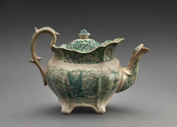 Tekanna, ca 1847-49 (blyglaserat lergods med transfertryck)