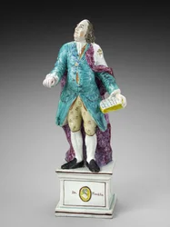 Figur av Benjamin Franklin, ca. 1782-1795 (blyglaserat lergods (pärlgods) med överglasyremalj)
