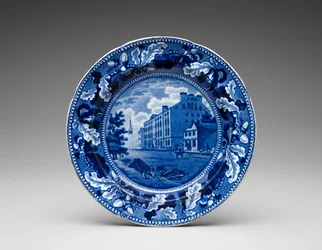 Tallrik, c. 1831-1832 (blyglaserat lergods med transfertryck)