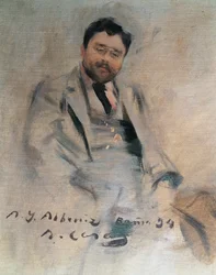 Porträtt av den spanske pianisten och kompositören Isaac Albeniz (Camprodon
