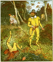 "Och den som var av mildaste humör, dräpte den andre där", illustration från Babes in the wood