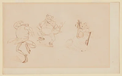 "But While They Were All Thus A Merry-Making", studie till "A Frog He Would A-Wooing Go", ca 1875 (bläck  akvarell på papper)