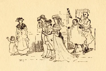 Åskådare tittar på när John Gilpin galopperar förbi, 1878, c1918.