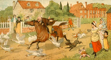 John Gilpin galopperar genom en by, 1878, c1918.