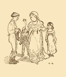 Mrs Gilpin betalar postpojken för att hitta sin man, 1878, c1918.