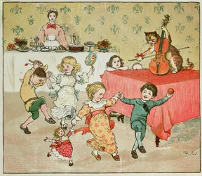 Katten och fiolen och illustrationen till barnkalaset från Hey Diddle Diddle