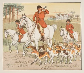 The Huntsman Blows his Horn, från The Hey Diddle Diddle Picture Book, pub.1882 (färggravyr)