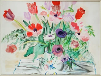 Anemones et tulipes (akvarell på papper)